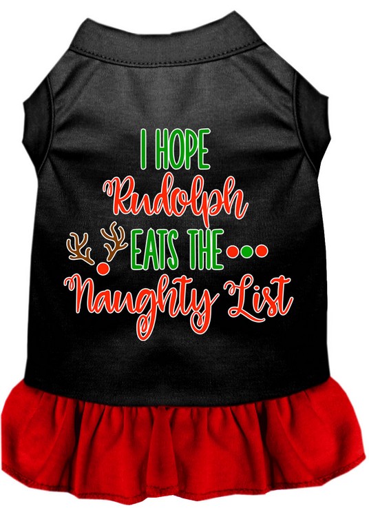 Hope Rudolph Eats Naughty List Screen Print Dog Dress Black with Red Med